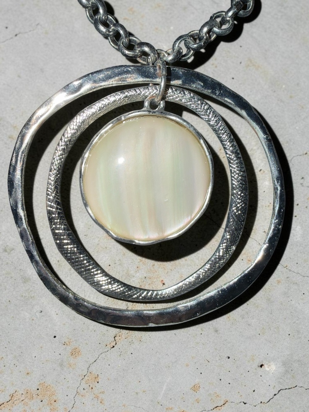 Chico’s Silver Tone Statement Necklace w/ Mother of Pearl Style Pendant
